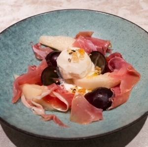 17 Prosciutto and seasonal fruit gateau