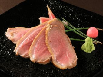 Low temperature cooked duck loin