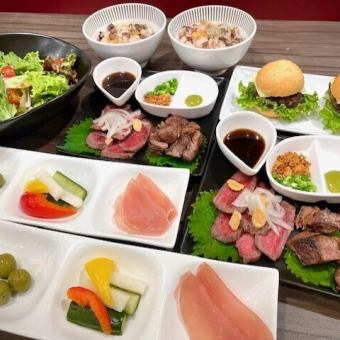 【おまかせコース】選べる贅沢な肉料理やバーガーやガーリックライスなど全8品＜税込3000円＞