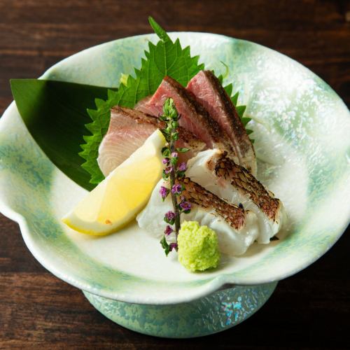 真鯛と鰤の焼き霜 塩レモン