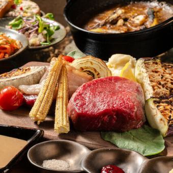 【ネット予約限定】炭処コース5,060円◆あて五種盛りや選べる羊肉、炭焼き、赤身ステーキなど