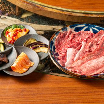 [Great Value!] Yaki-shabu Set: Enjoy homemade pickles and various cuts of yaki-shabu. 3,000 yen (tax included).