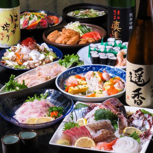 【120分飲放題付き】刺身5品盛りやカキフライ、豚しゃぶ鍋等全10品2H飲放付8000円コース