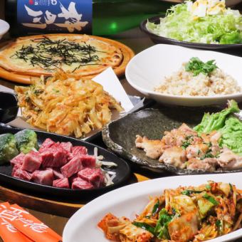 4月限定！【2時間飲み放題付き】サイコロステーキ/豚キムチ/ピザ等全8品4500円(税込)