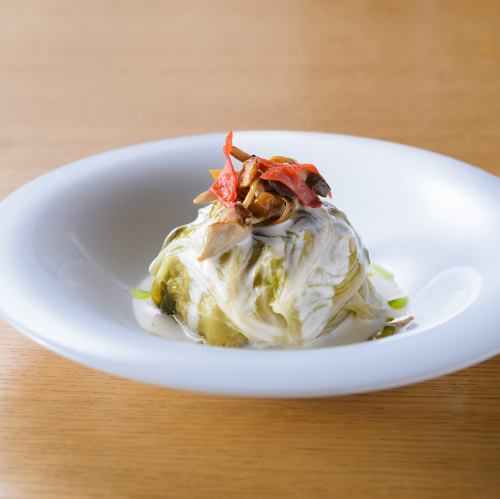 <肉>豚と貝のシューファルシ～貝のエキスでクリームソース～
