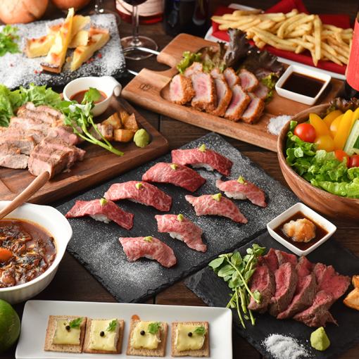 【2.5H饮用】肉类制作★草饲牛肉核桃素和牛肉寿司套餐8项5000日元(含税)