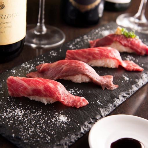 《新年会》【3H飲放】肉づくし★黒毛和牛ステーキ&A5肉寿司コース8品 6000円