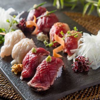肉寿司自助餐！“肉寿司试吃套餐”包括肉寿司自助餐在内的11种，附赠3小时无限畅饮3,280日元