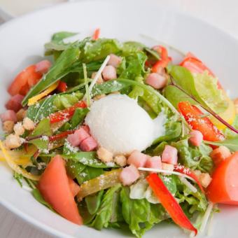 Fresh vegetable Caesar salad with hot balls