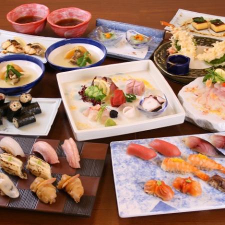 【仅限食物|豪华寿司怀石料理】「特制江户前寿司套餐」还包括8种特制寿司、5种天然寿司和时令天妇罗