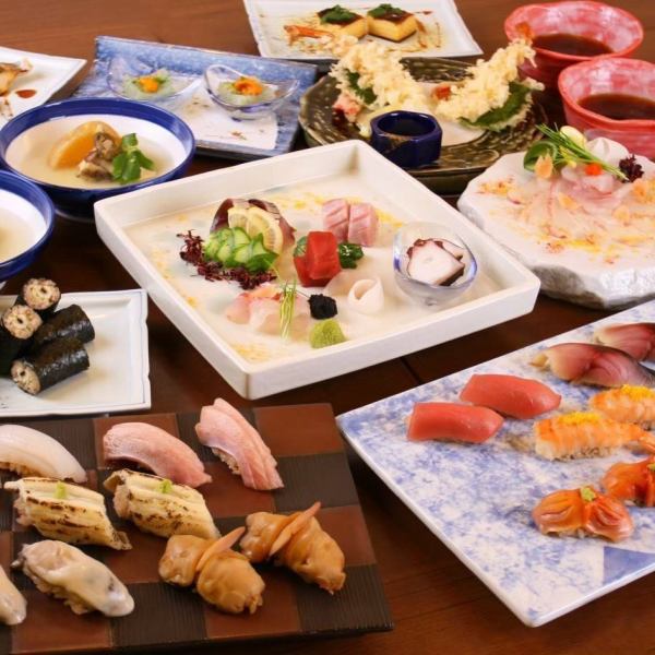 《飲み放題と一緒にご堪能》江戸前鮨と旬食材逸品でもてなす宴会コースが充実！