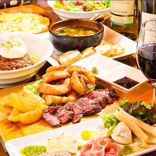 【当日OK！120分飲み放◎宴会満喫コース】人気のアヒージョ・贅沢熟成肉ステーキなど全7品4500円(税込)