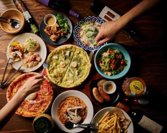 【イタリアンコース】120分飲み放題付!ピザやポテト、唐揚げなど人気メニュー全10品★3500円