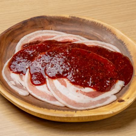 熟成デぺサムギョプサル(豚バラ薄切りタレ)　Aged Thin pork belly　150ｇ