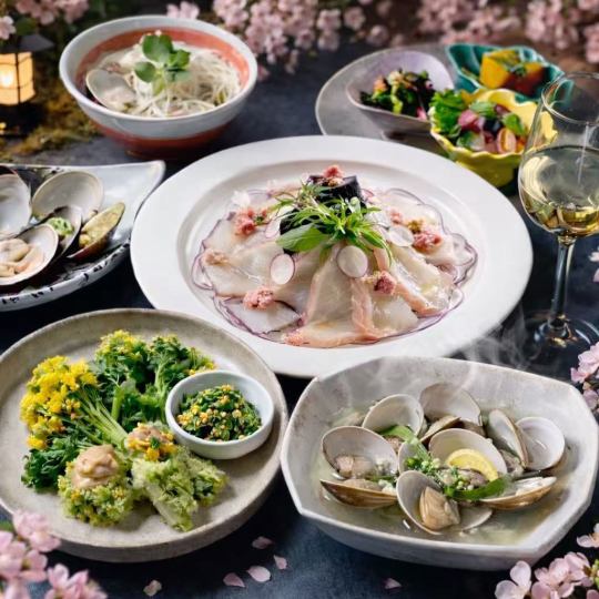 【春の桜宴】《桜香る春彩コース》 春野菜と桜鯛の饗宴全8品3時間飲み放題付き5,000⇒4,000円