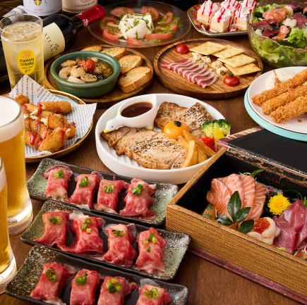 【イチオシ】A5和牛炙り寿司食べ放題＆飲み放題付！季節の味覚を楽しむ「全10品・満足コース」