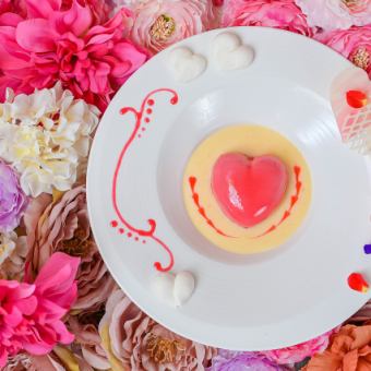 【ホテルパティシエ特製恋する天使のデザート付】ペアコース　スパークリング・ケーキ・一輪バラ