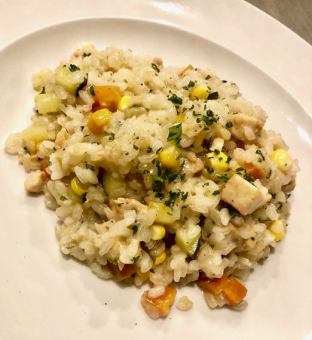 Risotto Bianco with fresh fish and vegetables (rice dish using today's fresh fish and seasonal vegetables)