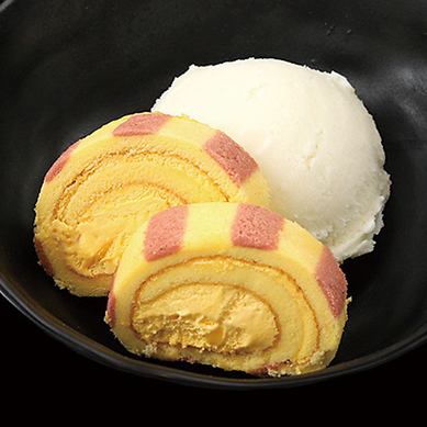 Vanilla ice cream & roll cake