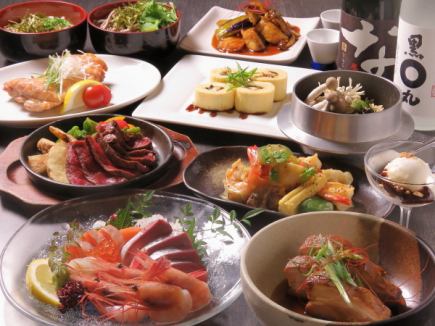 お刺身盛・骨付鳥・牛ステーキ、釜飯・信州蕎麦 讃岐の味覚5000円コース&10名以上幹事1名無料