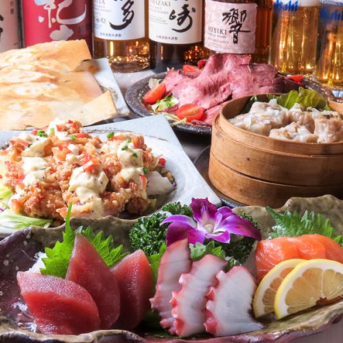 【各種コースあります♪】前菜＆サラダから、鮮魚のお造り、揚げ物、焼き物、点心、麺類、デザートなど様々