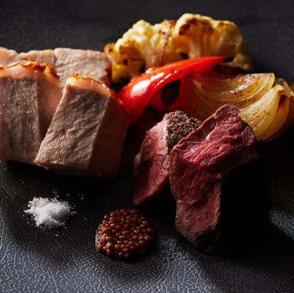 松阪豚ロース＋宮崎牛赤身肉＋野菜のグリル