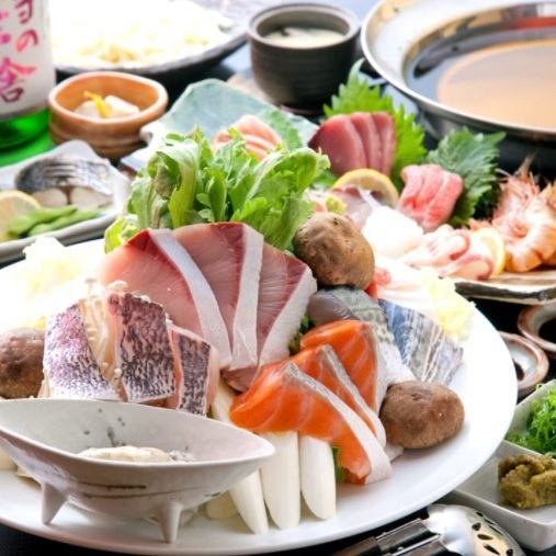 Seasonal fish and salmon snacks with delicious sake