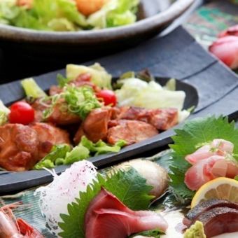 【享受當季的味道】將時令魚類和蔬菜做成老闆親自準備的懷石料理！「生魚片套餐」包含120分鐘無限暢飲