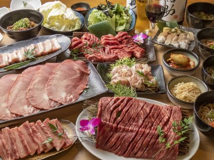 [90 minutes all-you-can-drink included] Includes Jabara Kalbi! 14-course charcoal-grilled yakiniku course 5,980 yen