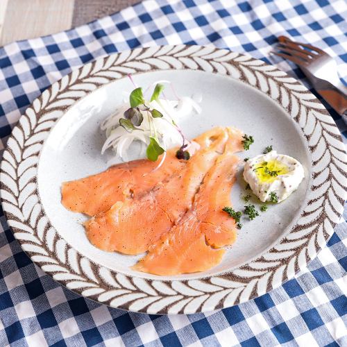 Moist smoked salmon and olives