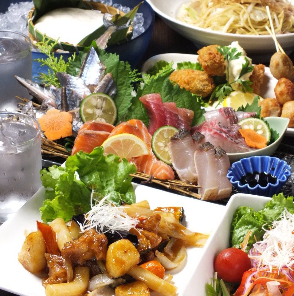 A hearty meal starting from 3,800 yen, including the popular sashimi platter and all-you-can-drink!
