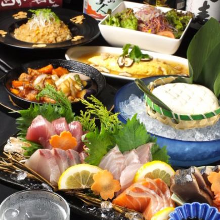 【午餐限定套餐】包括生鱼片拼盘在内的8道菜2,000日元（含税）