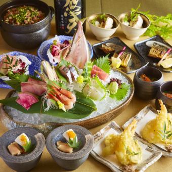 [Individual platter] 6-course 5,000 yen course including 3 types of sashimi and seasonal vegetable tempura ■All-you-can-drink for 2 hours including draft beer