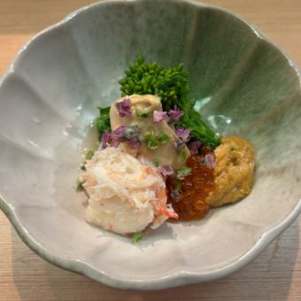 蟹と菜の花からし和え