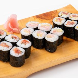 Assortment of three types of rolled sushi