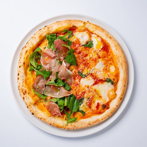 Half & Half (Margherita & Uncured Ham and Arugula Pizza)