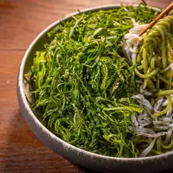 紫蘇炒麵配銀魚和紫蘇醬