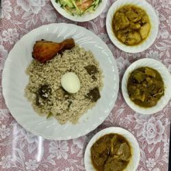 羊肉印度飯+沙拉、雞蛋、雞肉迪卡