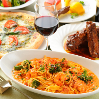 【2.5時間飲み放題付】パスタ2種とピッツァ2種の「B」コース　4400円(税込)