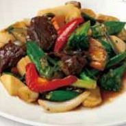 Beef and seasonal vegetables stir-fried with oyster sauce
