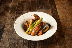 Sauteed red sea bream and red shrimp