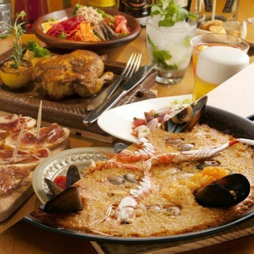 [晚餐]無限暢飲10道菜6,500日元氣泡套餐■西班牙海鮮飯和肉類套餐■*午餐也僅限私人預訂