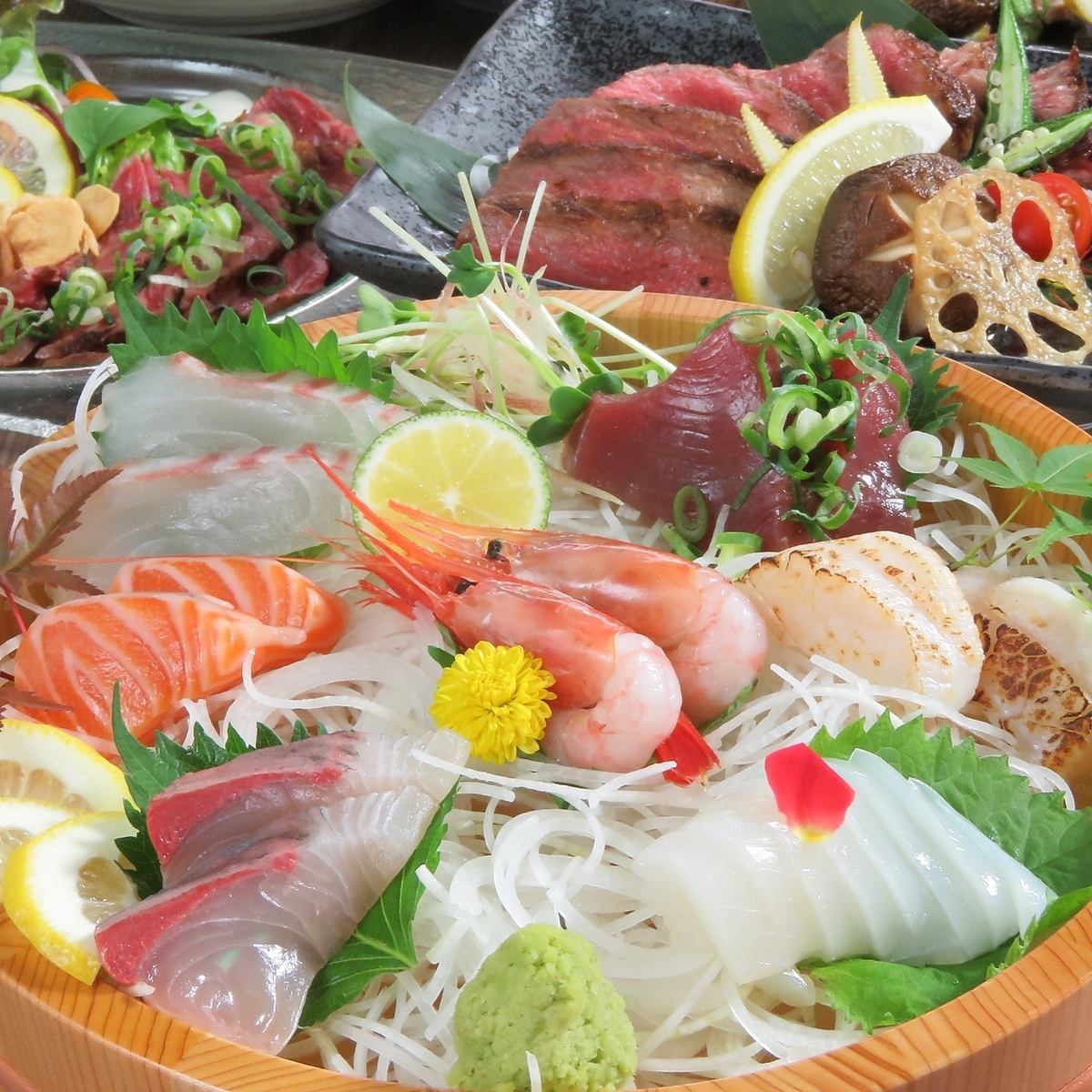 신선한 생선과 맛있는 고기를 합리적으로 즐길 수 있는 이자카야[음방] 첨부 코스 4500엔(부가세 포함)~
