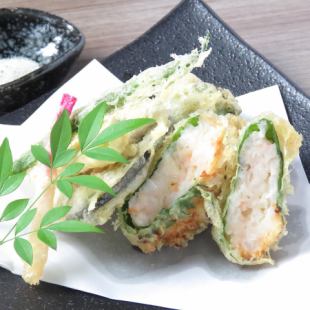 Deep fried shrimp and Awaji onion dumplings