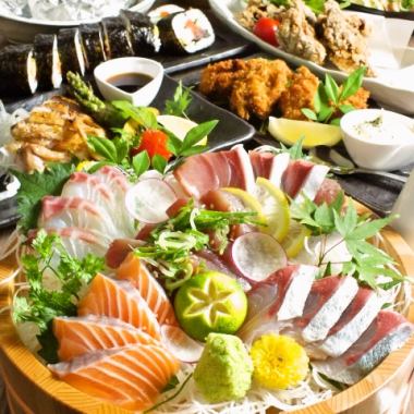 Perfect for all kinds of banquets ◎ 120 minutes all-you-can-drink included (LO 90 minutes) Draft beer is also OK! Course with 5 types of sashimi 4,500 yen (tax included)