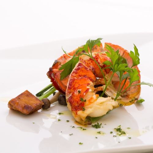 Roasted Canadian lobster with seasonal vegetable butter saute