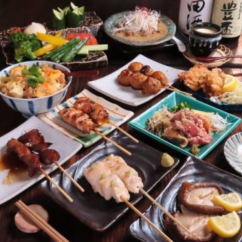 炭火焼き7種・地鶏のたたきなど全13品【四代目極み】7000円(税込)コース