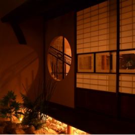 A completely private room with a lovely illuminated courtyard.