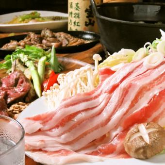 鹿兒島黑豬和牛涮鍋加大量蔥的3道菜套餐2,500日圓（僅限餐點）