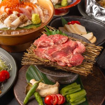 3時間飲み放題付き◎茜スタンダードコース　4000円(税込)信州牛のステーキと天ぷらなど